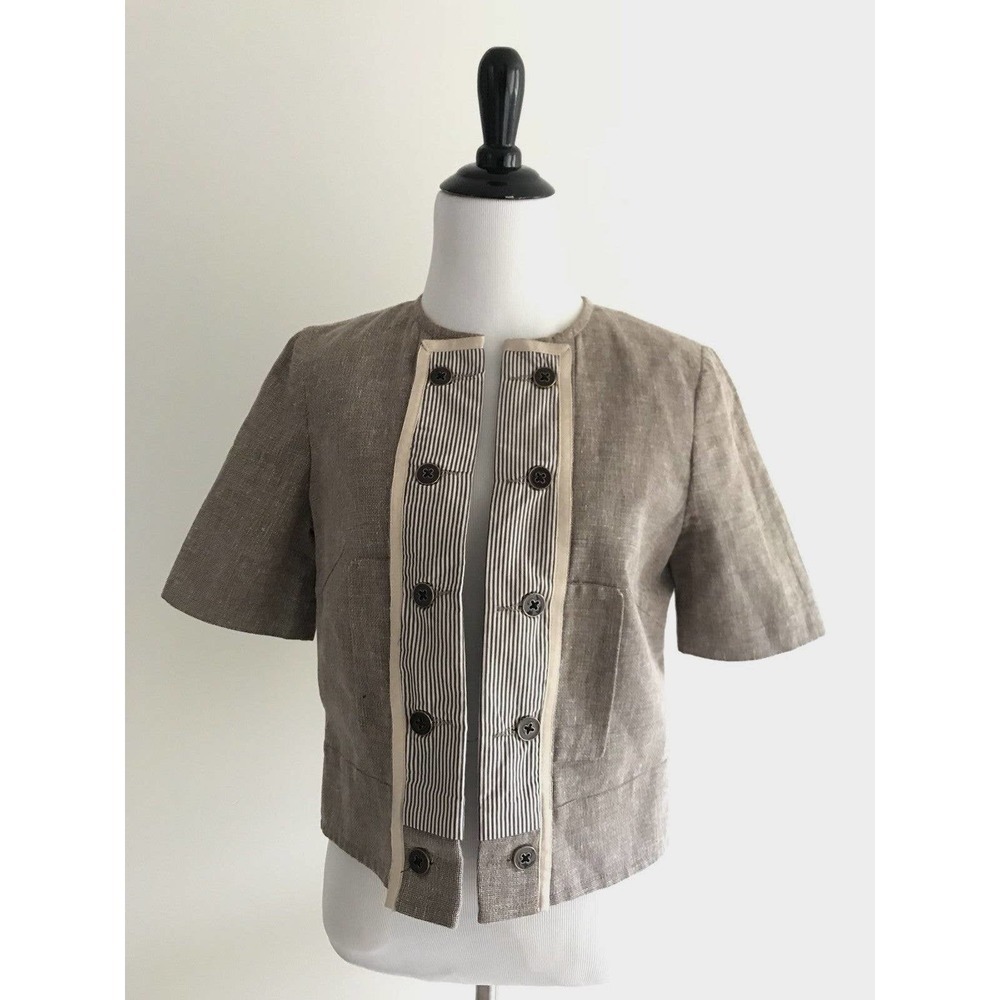 Andre Oliver | Linen Jacket Womens Small Brown Tweed Buttons Front Blazer